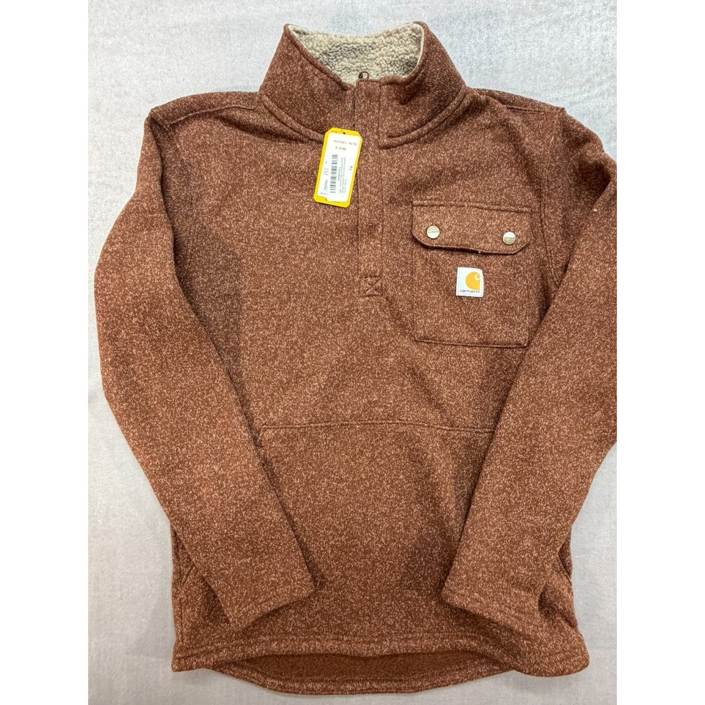 NWT Carhartt Men's Relaxed Fit Quarter Zip Fleece Sweater Mocha Brown Size SM